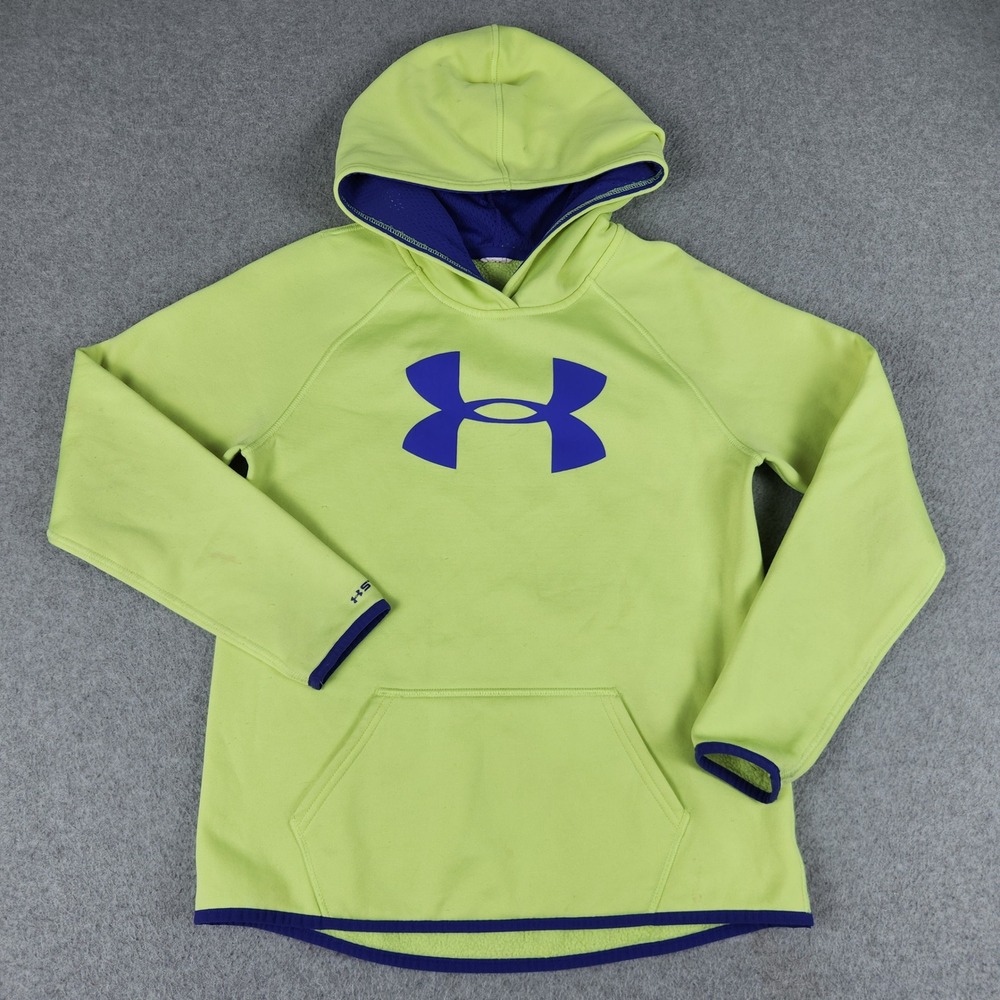 Under Armour Hoodie Youth Large Lime Green Storm1 Fleece Lined Logo Pullover